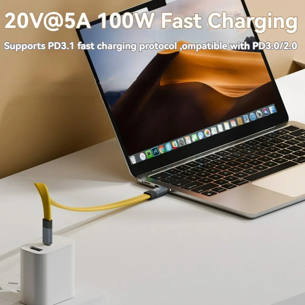 20CM 50CM 80CM USB C 20Gbps Data 8K Video 5A 100W Fast Charging Flexible Flat Cable for Laptop Dock Hub Mobile Phone Power Bank