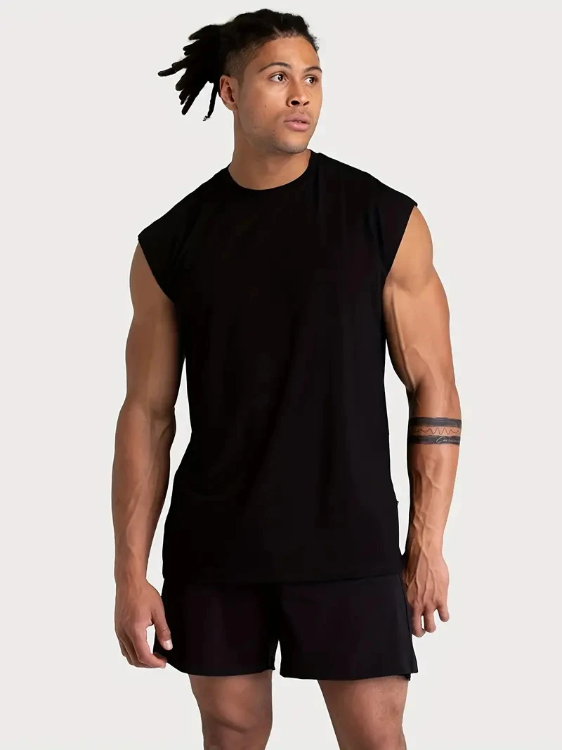 Summer fitness vest for men, breathable and loose fitting training sleeveless T-shirt, quick drying vest for men, fitness clothi