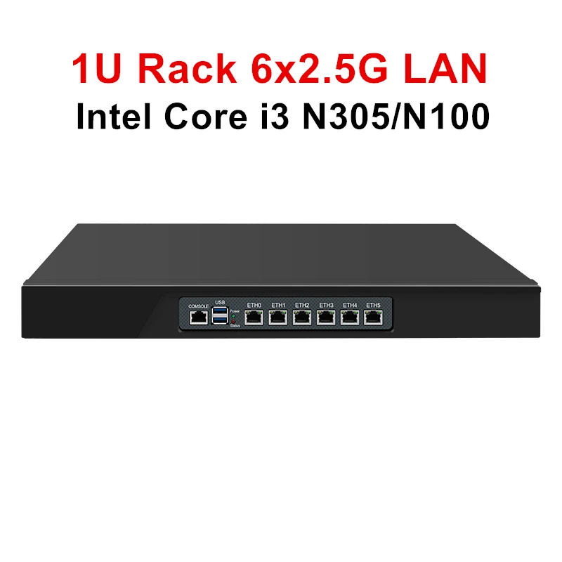 Topton 1U Rack Chassis Mini PC Intel i3 N305 N150 N100 6 x i226-V 2.5GbE LAN Cabinet Firewall Router Gateway DDR5 MSATA SIM Slot