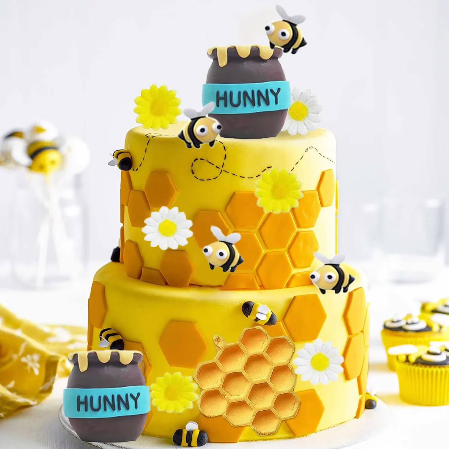 26-teilige Bienen-Kuchendekorationen mit Mini-Honigglas, Waben-, Honigstäbchen, Bienen-Kuchenaufsätze, Geburtstagsparty-Dekorationen, Babyparty – Detail 5