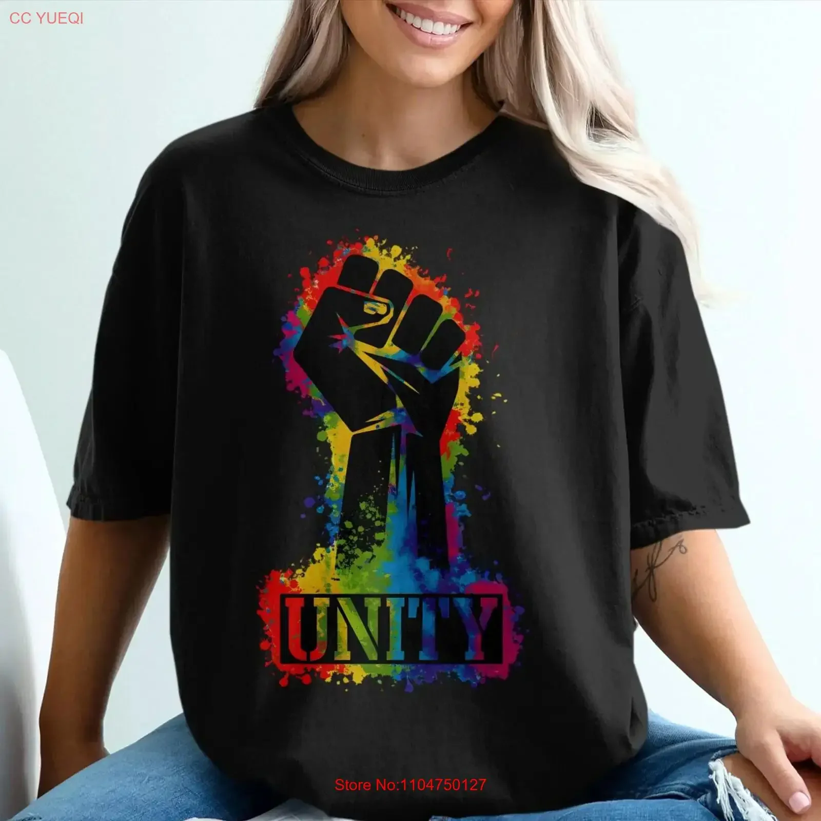 T-shirt Unity Fist, motif arc-en-ciel, égalité, droits humains, justice sociale, style vintage, délavé, extensible, pour un usage quotidien