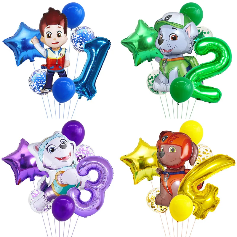 7Pcs Cartoon Paw Patrol Foil Balloon Latex Balloons Ryder Rocky Zuma Everest Party Decoration Girl Boy Birthday Globos balloon