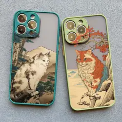 Cute Japanese Cartoon Cat Protective Case for iPhone 16 11 13 12 Mini Pro 15 14 Pro Max X XS XR 7 8 Plus Shockproof Back Cover