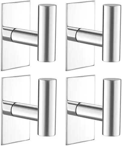 

VAEHOLD Heavy Duty Sticky Wall Hooks - Chrome, Waterproof Towel & Coat Hanger, 4 Pack