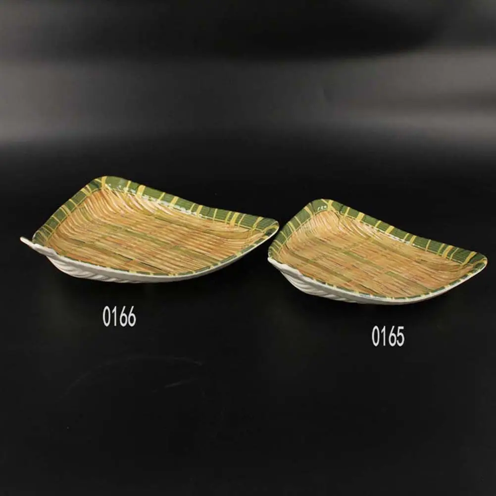 1Pcs Simulated Bamboo Woven Melamine Plate Stylish Retro Serving Dish for Banquet Birthday Party Housewarming Gift Household