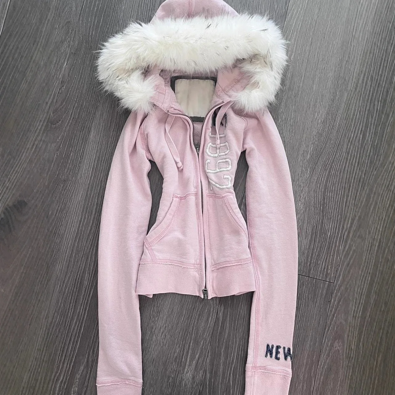 

American retro pink plush american-style faux fur collar hoodie