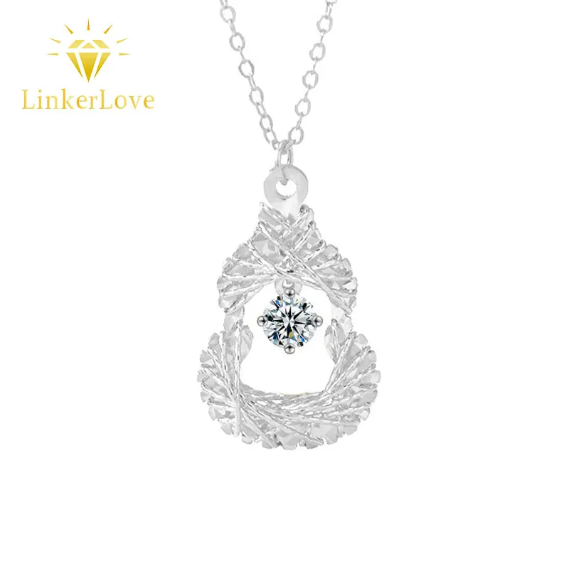 

LinkerLove 0.3CT Moissanite Woven Gourd Pendant Necklace for Women S925 Silver Dainty Clavicle Chain Good Luck Fine Jewelry Gift