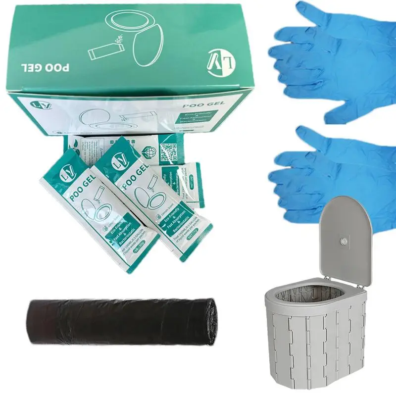 Portable Toilet Powder 20X Effective Poop Gel With 2 Gloves Multifunctional Urine Solidifier With 15 Cleaning Bags Toilet