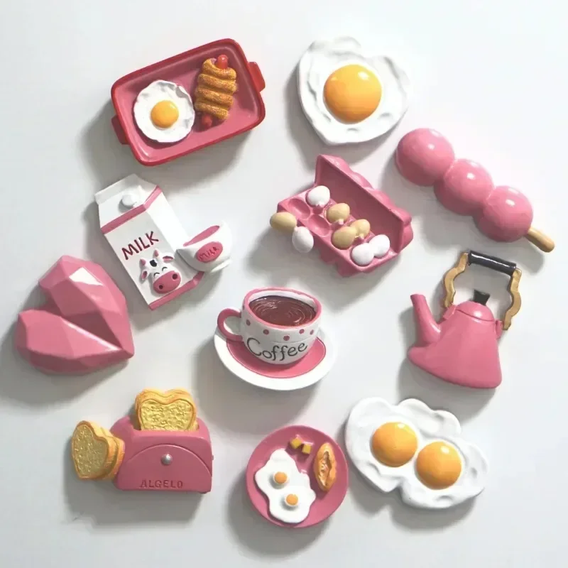 3D Simulated Food Style Simulation Refrigerator Magnet Powder Heart Egg Croissant Resin Refrigerator Magnetic Decoration Sticker