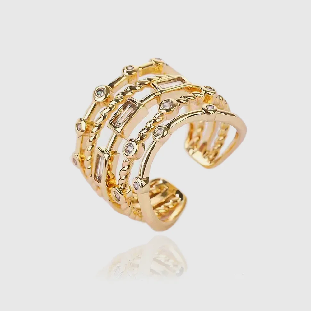 2024 Nwe Stainless Steel 18 K Gold Plated Sun Rings for Women Natural Stone Inlaid in Hollow Metal Texture Ring Trendy Jewelry