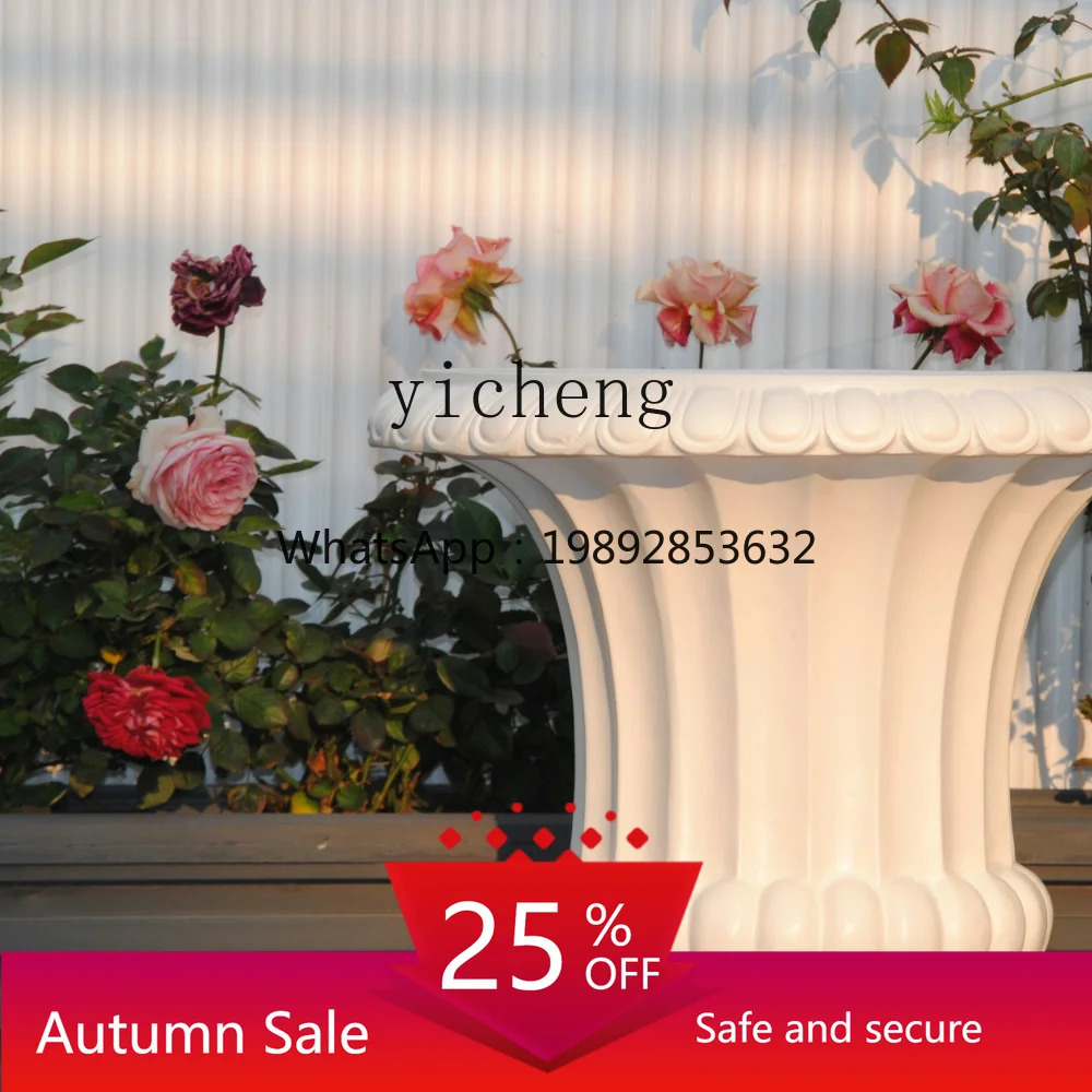 

Outdoor balcony courtyard arrangement simple garden ornament white European fiberglass large flower pot