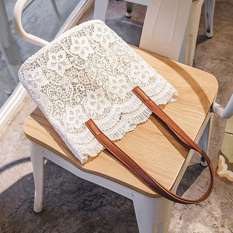 1X Boho Woven Summer Bag Handbags Tote Lace Shoulder Bag Hand Crochet Flower Bag Holidays Ladies Shopping Large Capacity