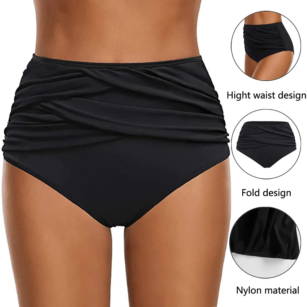 Women\'s Swimwear Bikini Bottom High Waisted Swim Trunks Summer Fashion Pleated Swim Shorts Simple Solid Colour Beach Swimwear