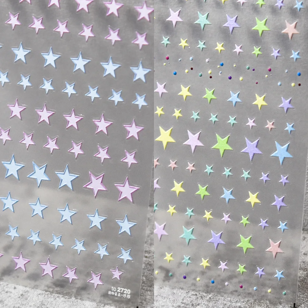 1pcs 5D Relief Kawaii Colorful Star Nail Art Stickers Multi Macaron Mangxing Nail Decorations Self Adhesive Decals Accessories