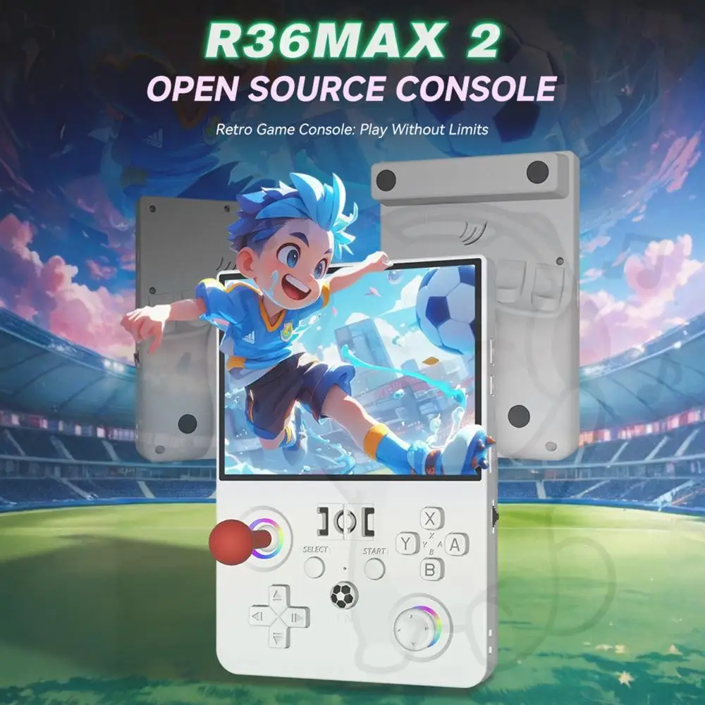 R36 Max2 Retro Handheld Game Console Linux System 4.5 Inch IPS Screen 64G/128G Pocket Video Gaming Players Built-in 18000+ Games