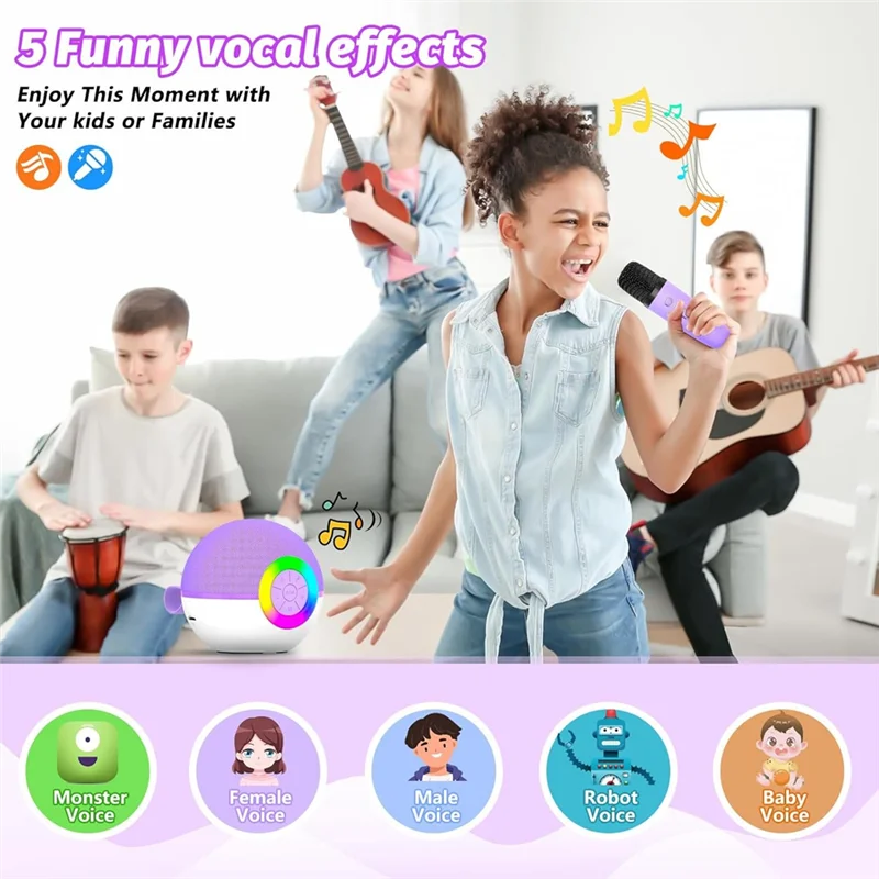 

Мини-караоке-машина с двумя микрофонами, портативный Bluetooth-микрофон, игрушки для песен со светодиодной подсветкой, подарок на Рождество и день рождения для детей