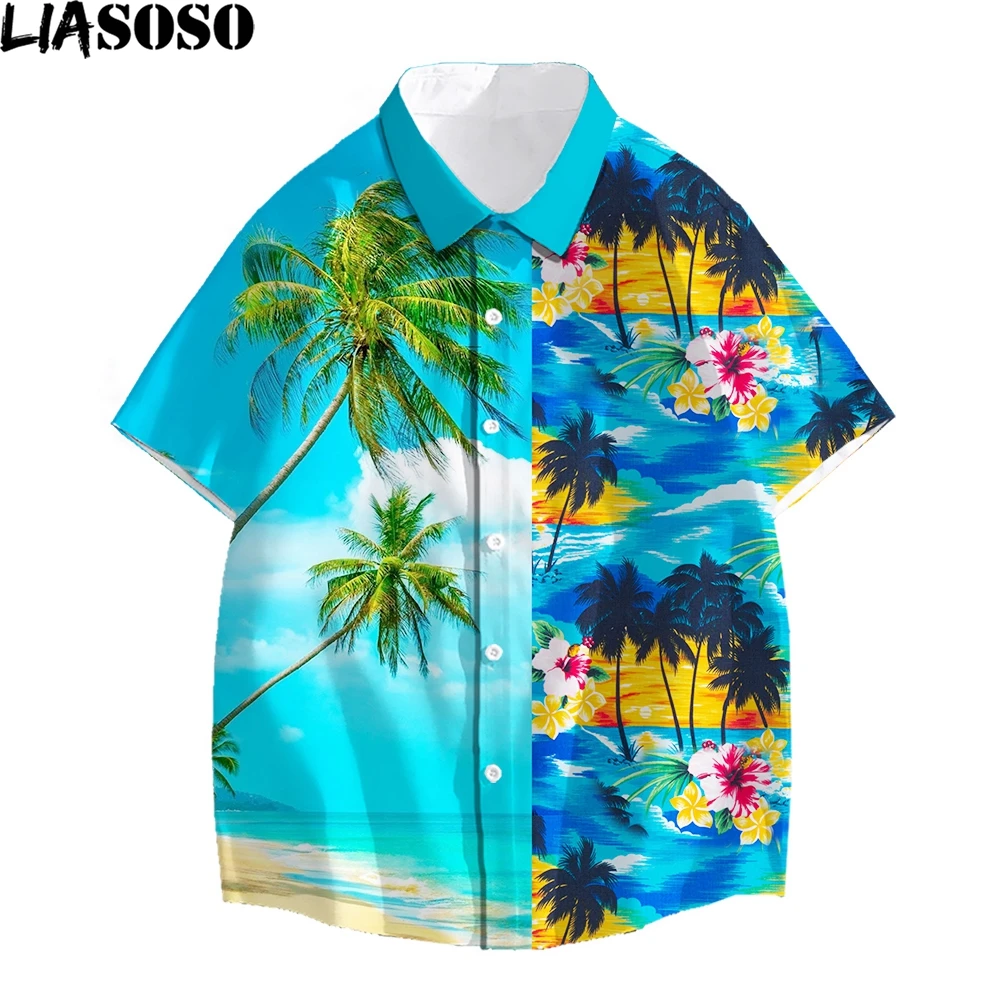 

LIASOSO Beach 3D Colorful Print Palm Tree Hawaiian Shirt Half Sleeve Hip Hop Trend Cool Casual Vacation Outdoor Chic Half Sleeve