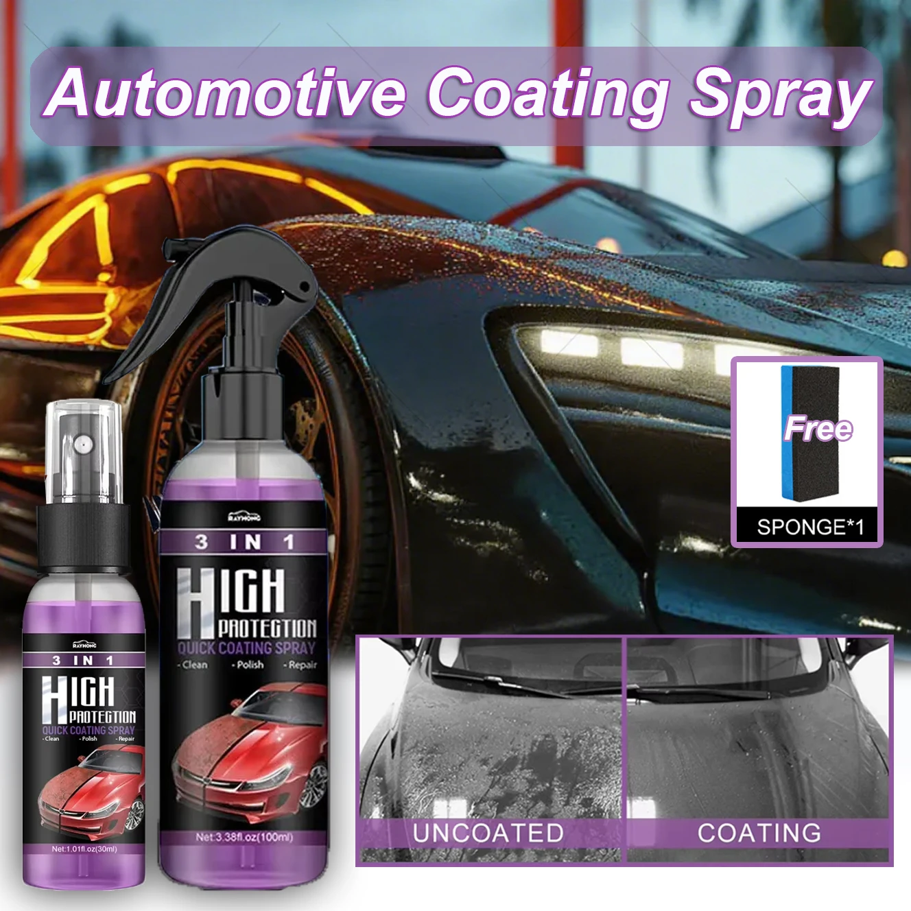 

3 в 1, спрей для автомобильного покрытия, защитное жидкое стекло, керамическое покрытие, нано-спрей, воск для автомобильного покрытия, водостойкая полировальная краска
