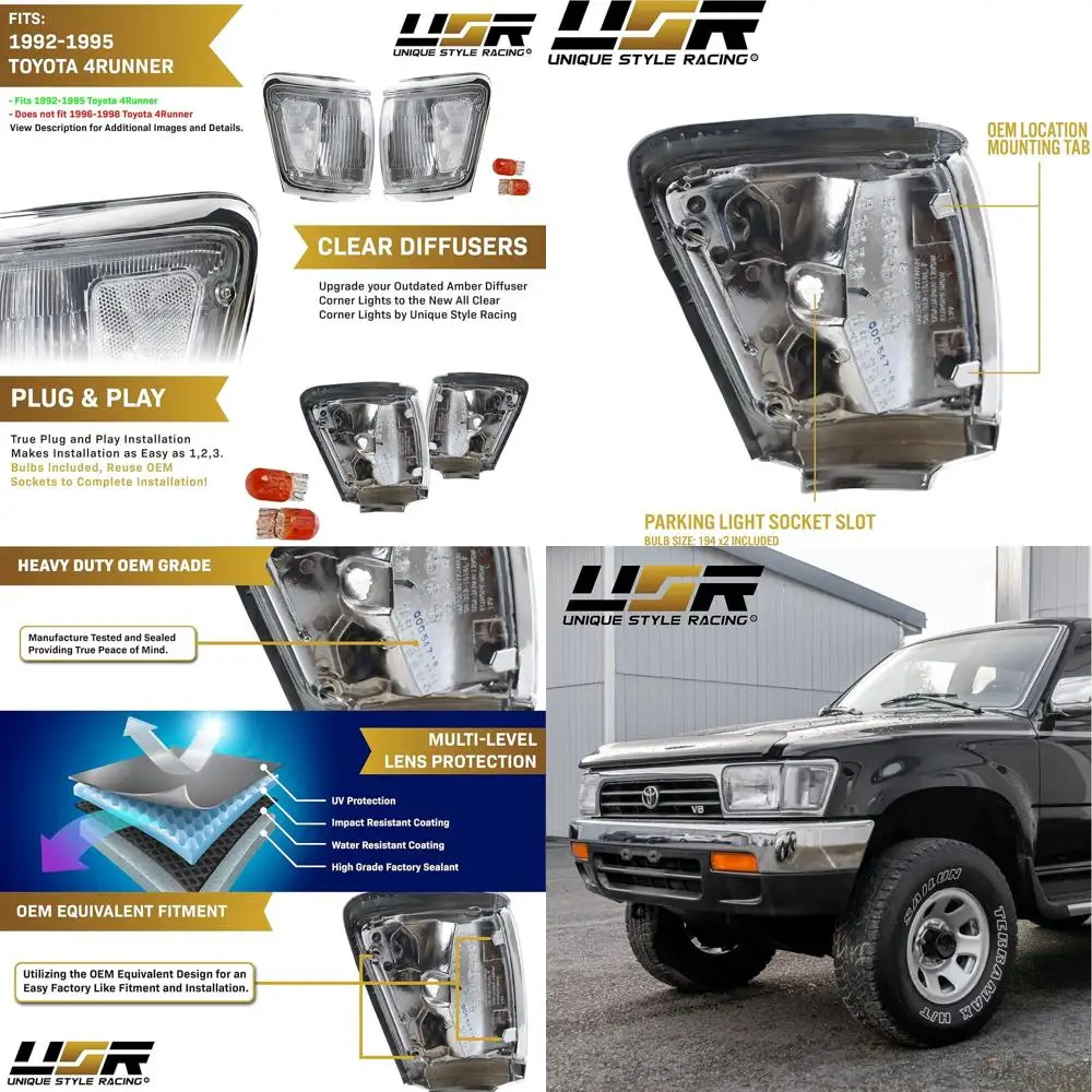 

1992-1995 Toyota 4Runner Corner Lights Set, Clear Lens, Amber Bulbs Included (Left & Right)