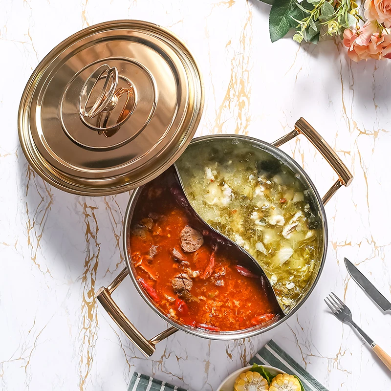 

Mandarin duck soup pot Stainless steel induction cooker Thickened hot pot basin Household commercial shabu