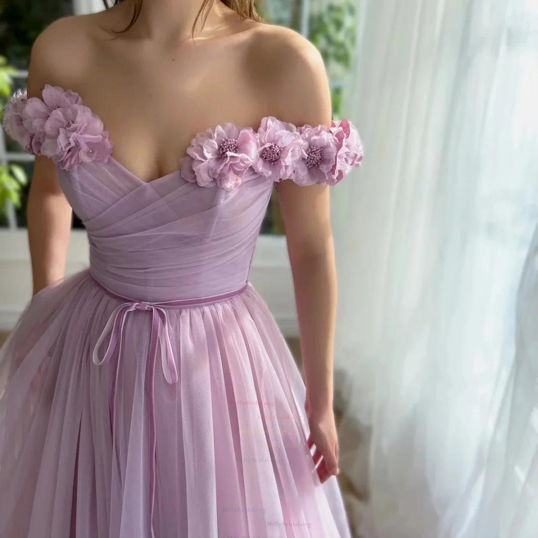 Bella Customized Pink One Shoulder 3D Flowers Backless robes de soirée Mesh Fabric Party Dresses Floor-Length Prom Dress 2025
