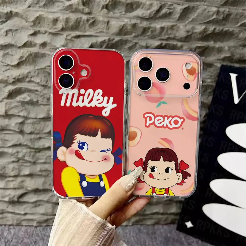 Fujiya Milky Peko-Chan Handyhülle für iPhone 6,16,15,14,13,12,11,17 Pro,Max,Plus,X,XS,XR,SE,Mini Transparente Softcover