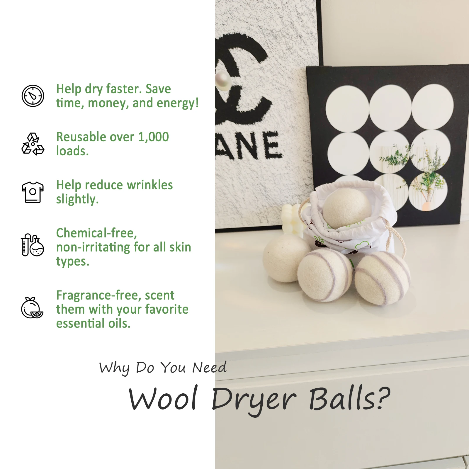 6 in 1 Pack Wool Dryer Balls Laundry Reusable 100% New Zealand Wool Balls for Dryer Stripe