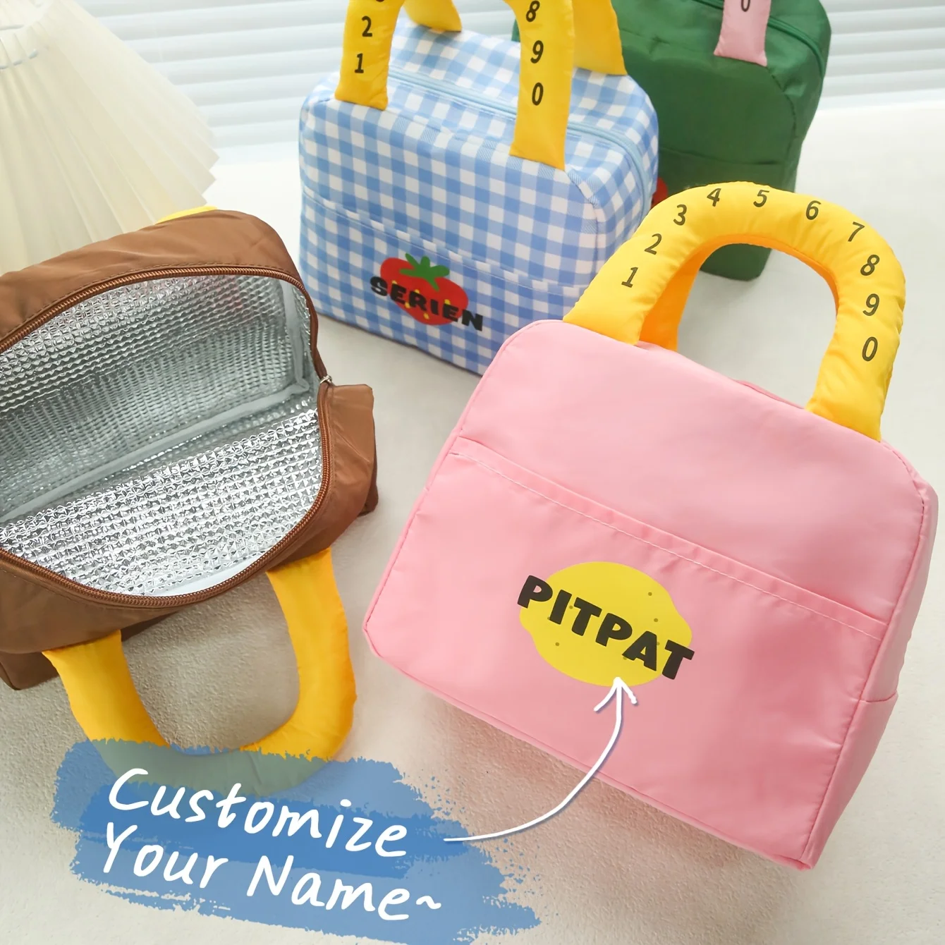 

1Pc Personalized Insulated Lunch Bag Customized Name Cute Lunch Bag Portable Large Capacity Customized Handbag with Handle Gifts
