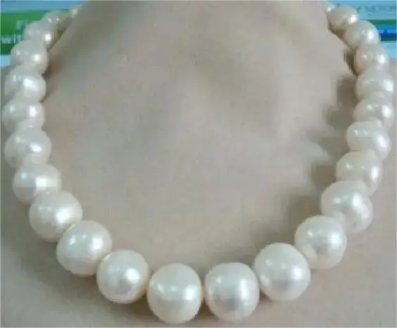 

HUGE 12-15MM SOUTH SEA GENUINE WHITE PEARL NECKLACE 18"L 14K GOLD CLASP