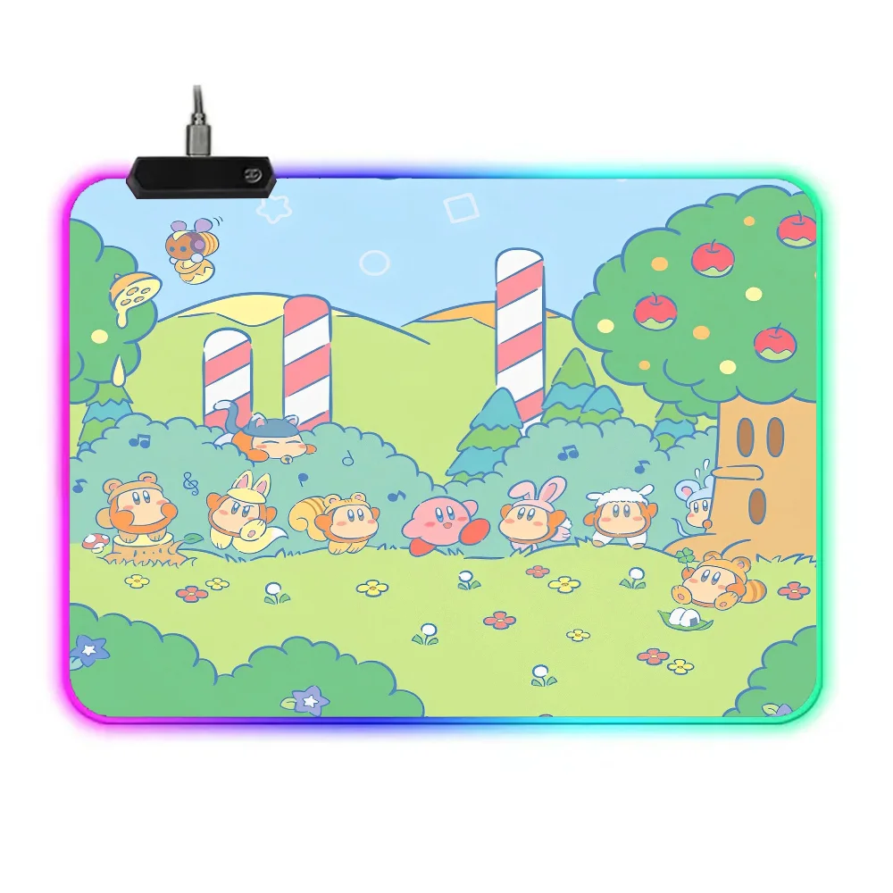 Cartoon Cute K-Kirbies Mousepad RGB Small Size Gaming Mouse Pad With LED Light Desk Mat Super Smooth Non-slip Rubber Bottom