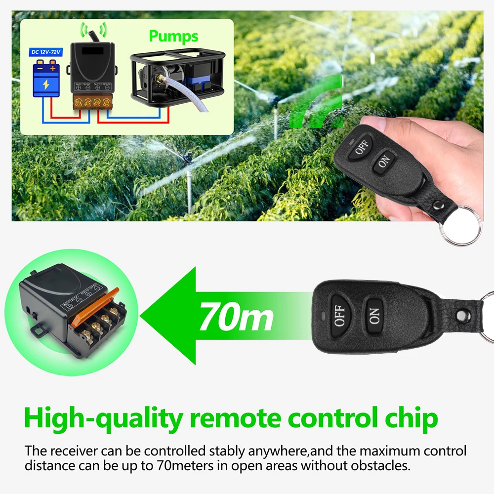 تيار مستمر 12 فولت 24 فولت 48 فولت 72 فولت RF 433 ميجا هرتز اللاسلكية التحكم عن بعد التبديل 30A عالية الحالي التتابع استقبال لمضخات أضواء مصابيح