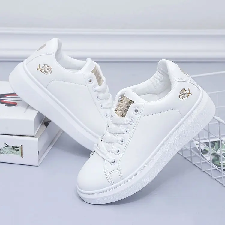 

Children Casual Shoes New Spring Boys Girls Shoes Fashion Embroidered White Sneakers Breathable Flower Lace-Up Kids Shoes Unisex