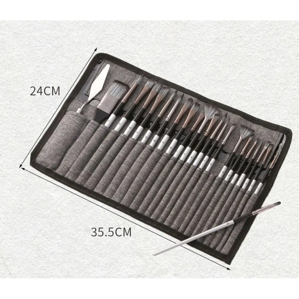 Cloth Roll 24Pcs Artist Paint Brushes Set Nylon Hair Delicate Watercolor Brush Pen Wooden Handle with Scraper