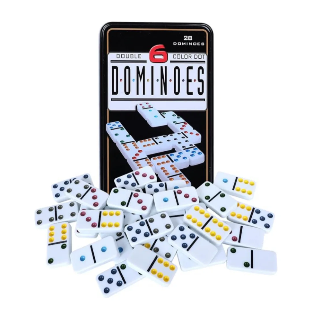 

Dominoes in Iron Box - Double Six, Double Nine, Double Twelve Melamine Color Dot Dominoes, Children's Educational Toy-DICE
