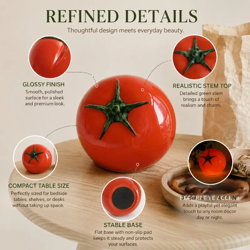 Creative Tomato Shape Table Lamp Glass LED Mood Light Three Color Dimmable Bedside Night Lamp for Bedroom Home Decor Gift