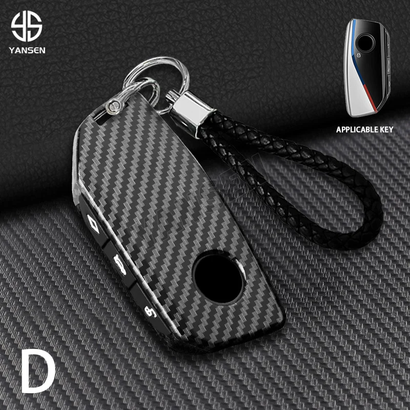 Carbon Fiber Pattern Key Case Cover For BMW G60 X6 U06 G01 Keyring Keychain Key Fob Accessories