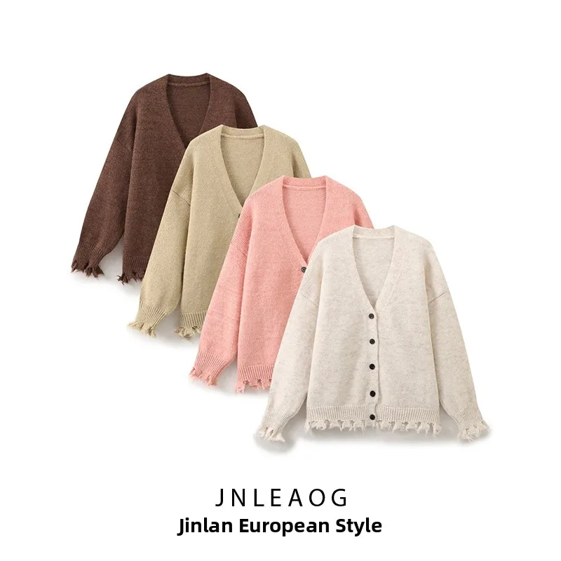 JNLEAOG Cárdigan Abierto de Punto Informal y Moderno para Otoño, Cárdigan de Mujer con Cuello en V, Manga Larga, Color Sólido...