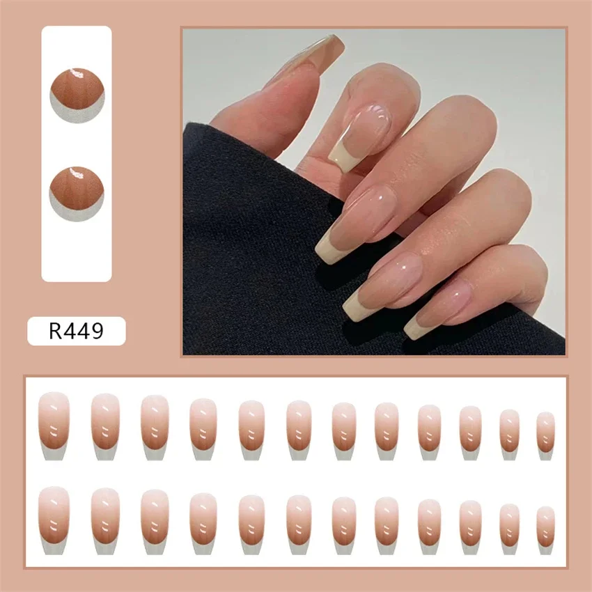 24Pcs/Set Simple Pure Desire Style Fake Nail Patch Dark Light Brown Matching Design Wearing False Nails French Press on Nail Art