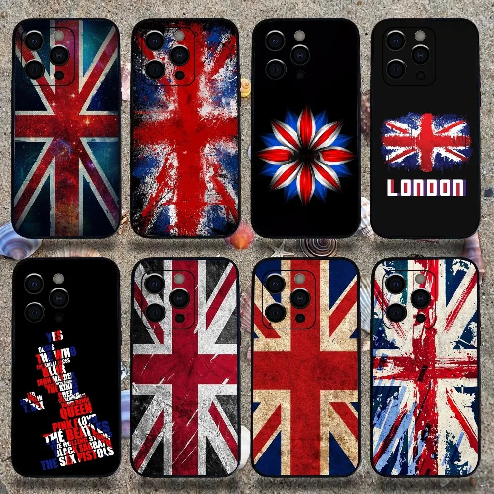 Etui na telefon Union Jack British England UK Flag do Apple iPhone 15,14,13,12,11,Pro,X,XS,Max,XR,Plus,Mini Soft Black Cover