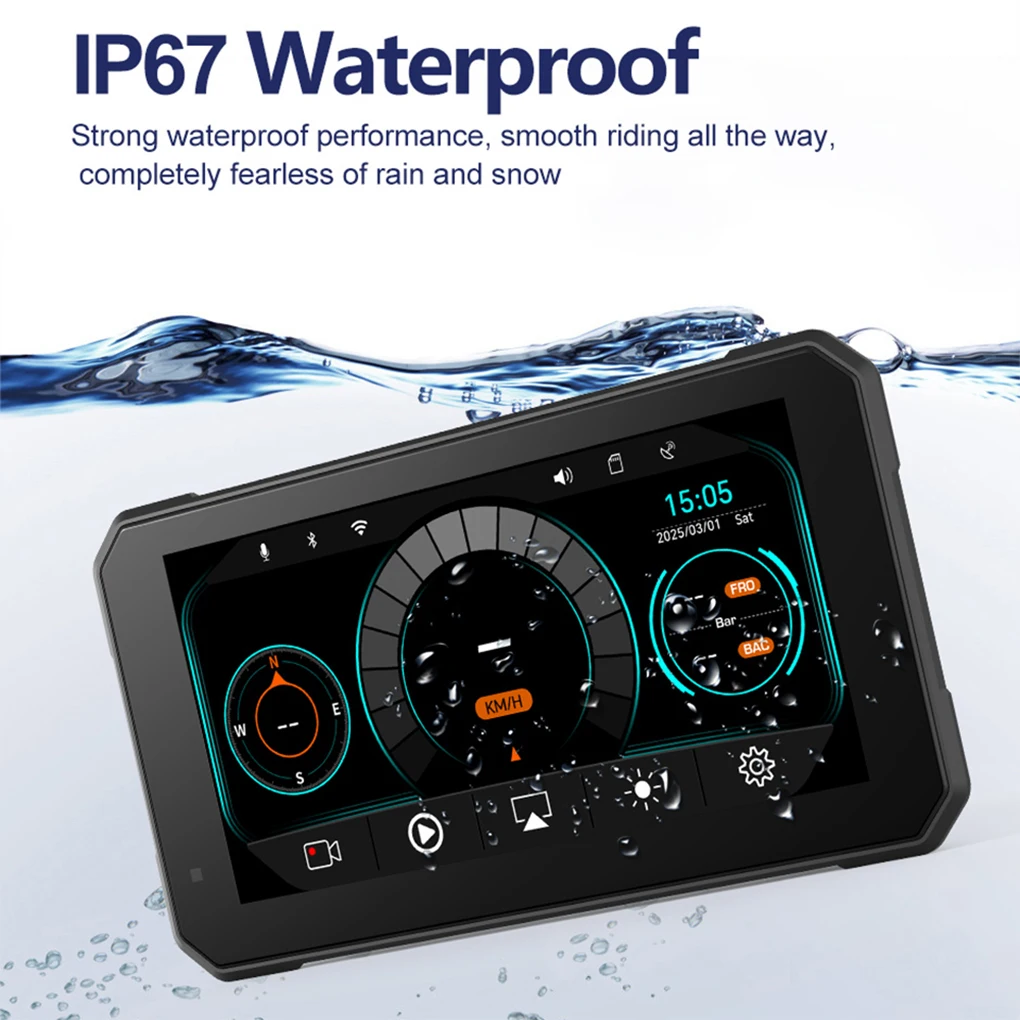 Motorcycle Dash Camera 6.0Inch Waterproof IPS touch Screen 1080p HD Front and Rear View Support BT APP Wifi Tire Pressure Sensor