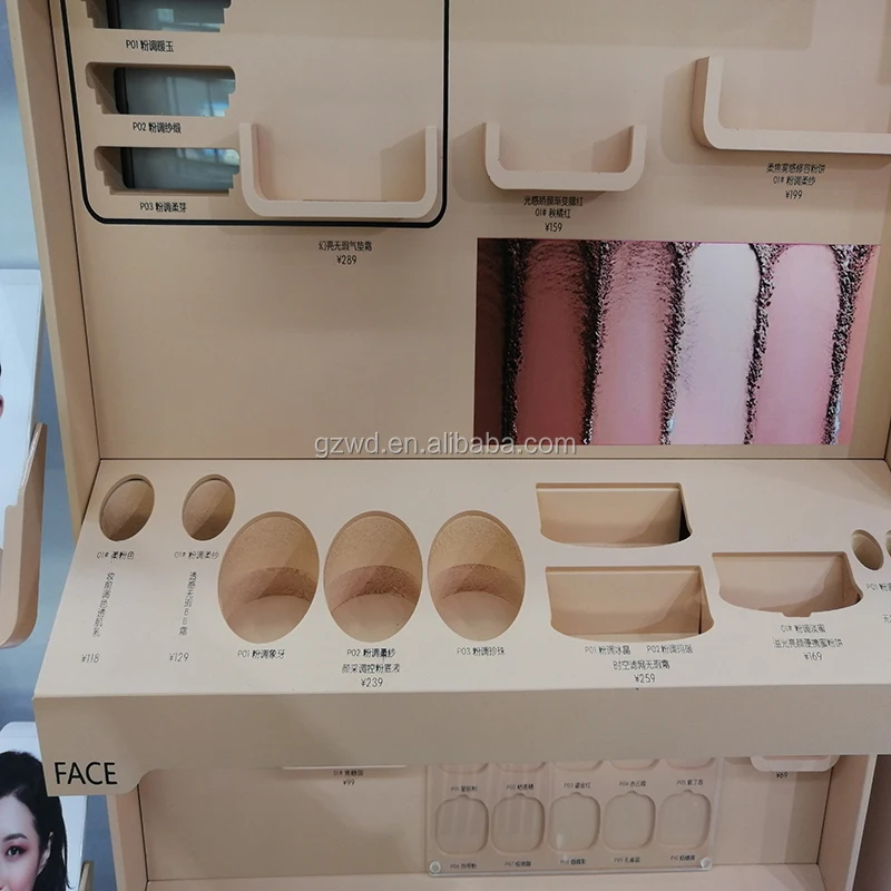Store Countertop Cosmetic Eyeshadow Lipstick Display Professional Makeup Display Stand Wooden Showcase Eyelash Counter