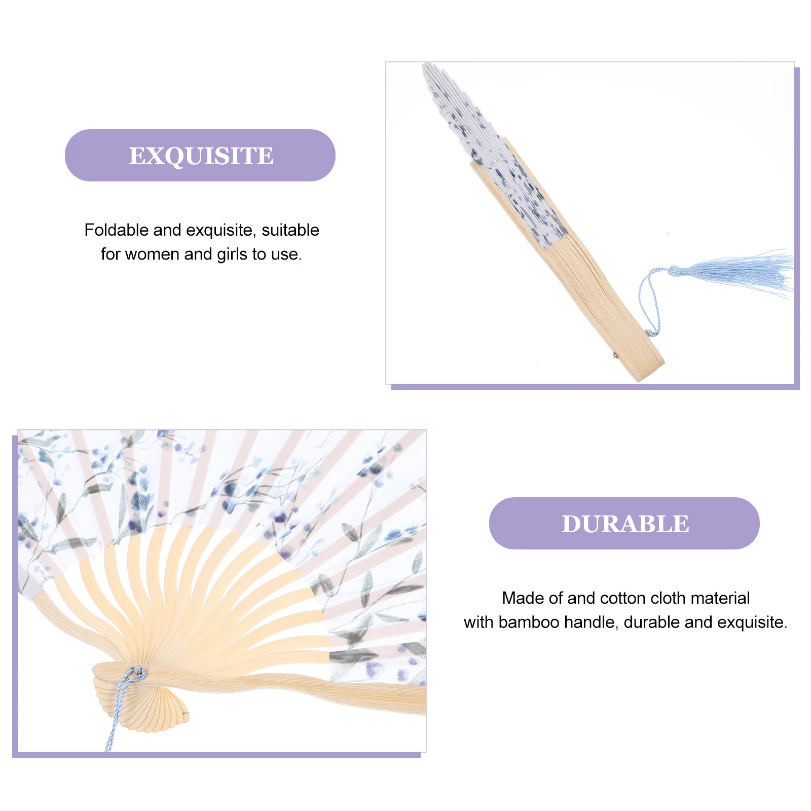 

1Pcs Folding Fan Japanese Style Cloth with Bamboo Handle Portable Lightweight Fashion Ancient Cooling Decorative Fan for Women