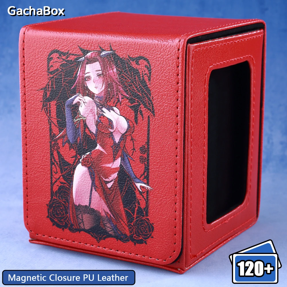 Black Rose Dragon ​Trading Card Storage Deck Box with Display Window, Holds 120+ Cards, Magnetic PU for YGO, PTCG, TCGMTG​