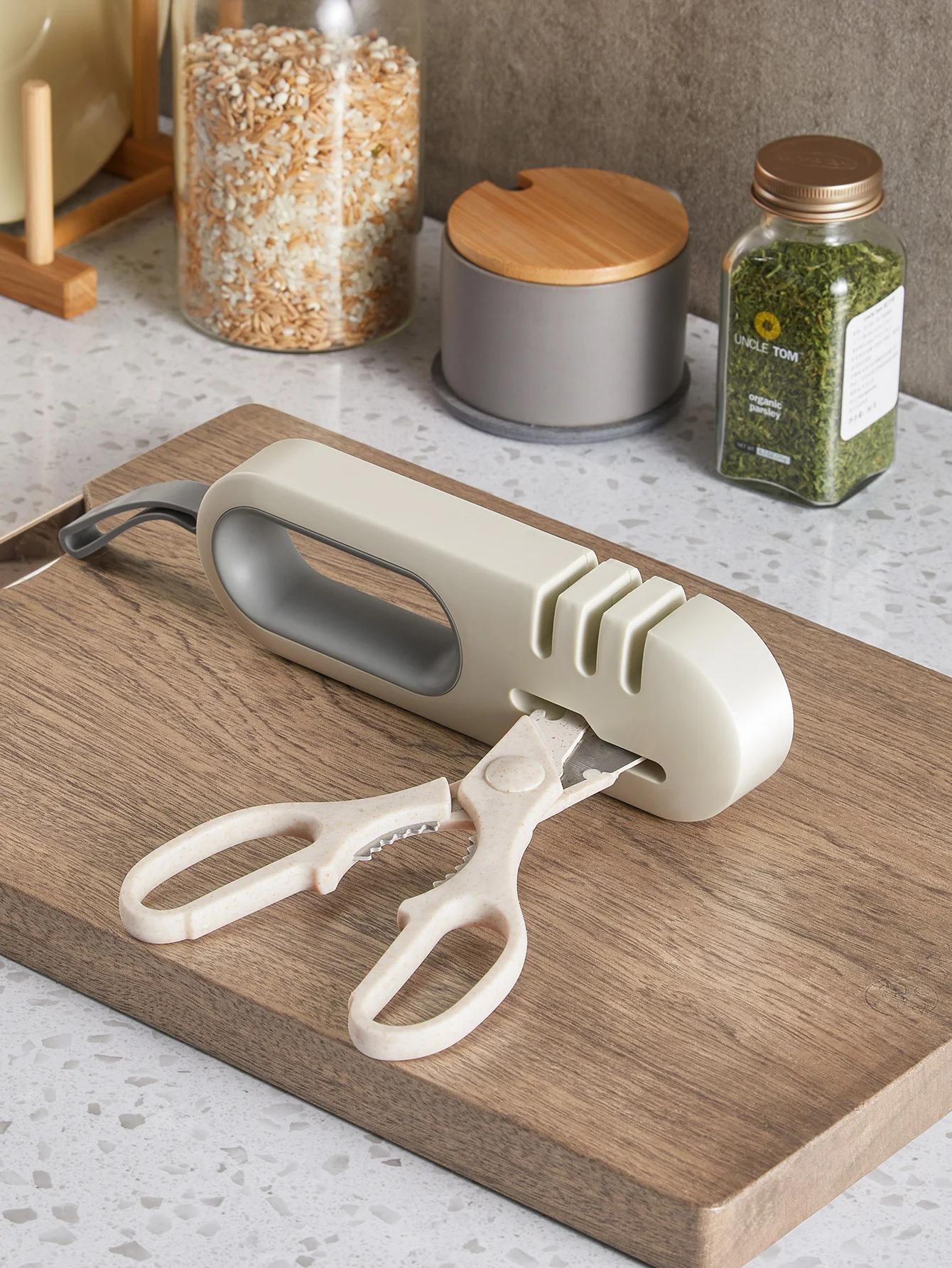 1 multifunctional manual quick sharpener with anti slip base, household kitchen knife and scissor sharpener, convenient and fast