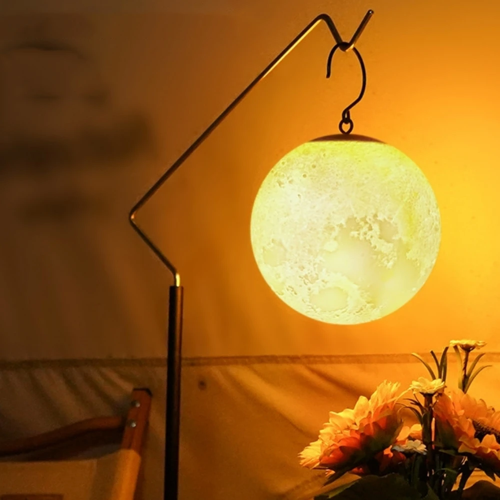 Portable Hanging Moon Lamp Camping Atmosphere Light Type-C Rechargeable Outdoor Garden Holiday Decor Lantern