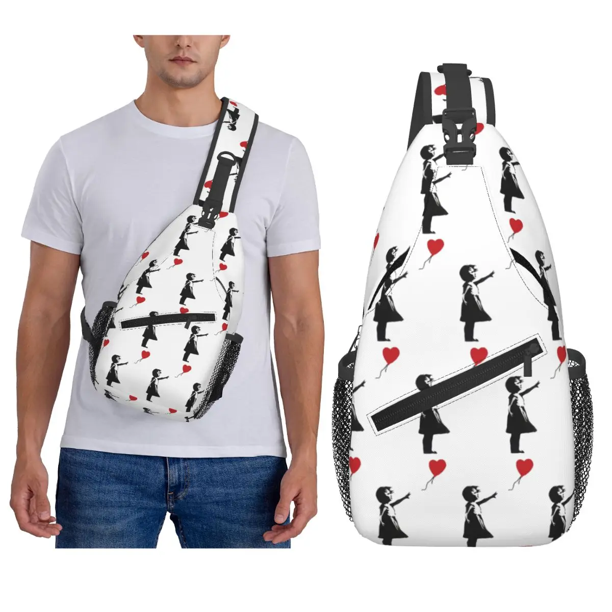 

Banksy - Girl With Balloon Chest Bag Men Sling Crossbody Backpack Chest Bag Traveling Hiking Daypack Shoulder Bag