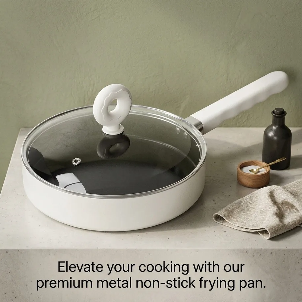 Flat Base Frying Pan with Nonstick Interior and Tempered Glass Lid Compatible with Gas Induction Electric and Ceramic