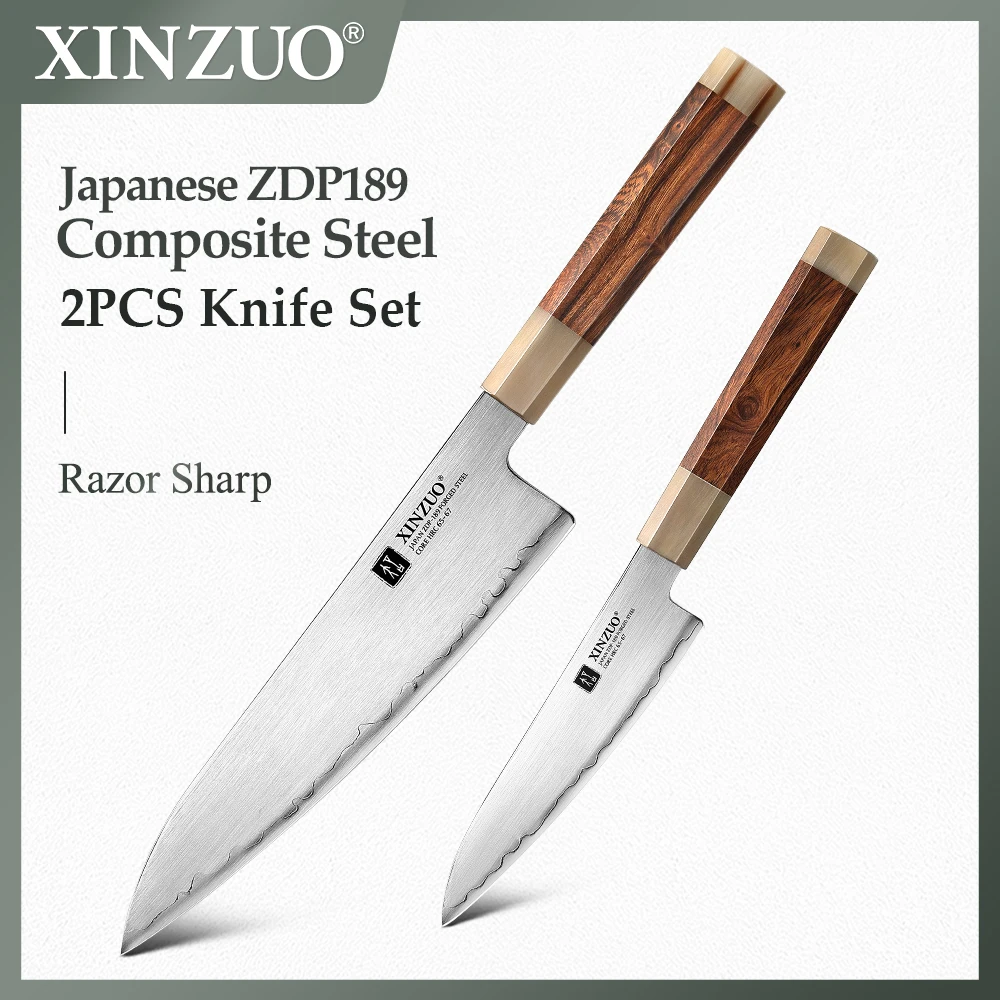 

XINZUO 2PCS Kitchen Knives Set 5.5+8.3 Inch Utility Chef Knife Composite Steel Kitchen Knife Ultra-sharp Household Knives