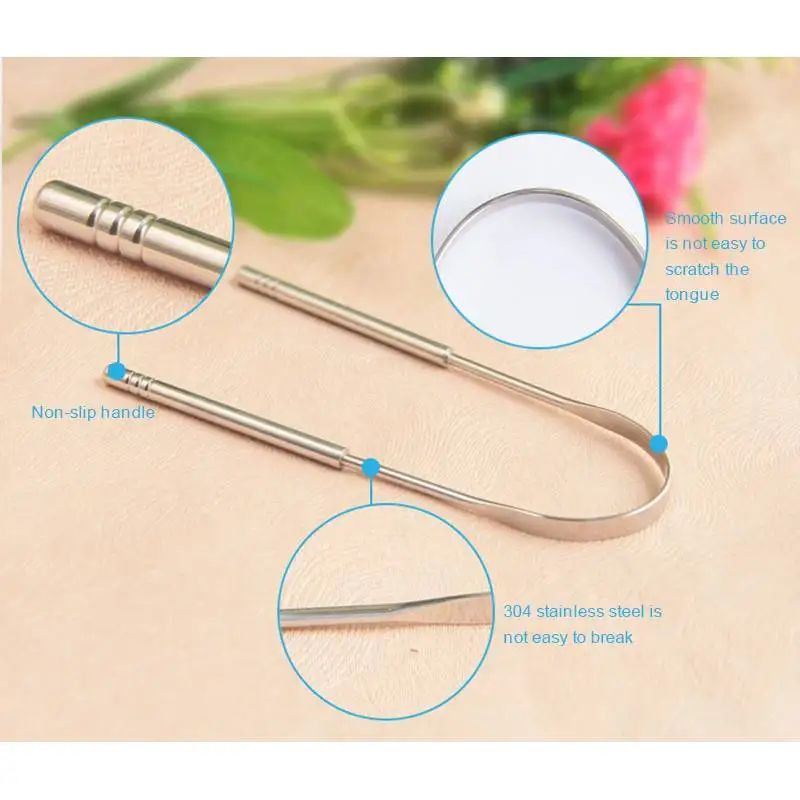 1pcs Stainless Steel Tongue Scraper Cleaner Fresh Breath Cleaning Coated Tongue Toothbrush Oral Hygiene Care Tool Dental Product