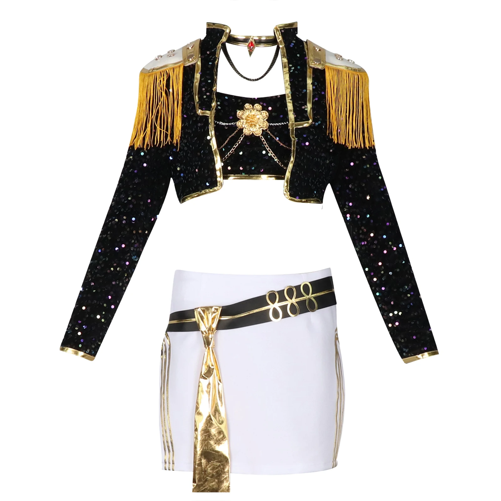 

Kpop Demon Hunters Kids Sets Children Teenagers Cosplay Golden Costume Wigs For Girls Outfit Set Halloween Fit 2025 아동 상하복 세트